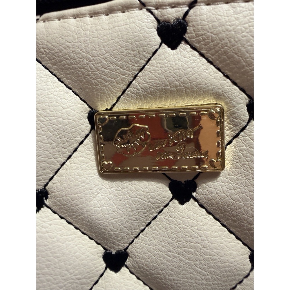Betsey Johnson Backpack Purse White With Black Trim Gold Details - Picture 6 of 9